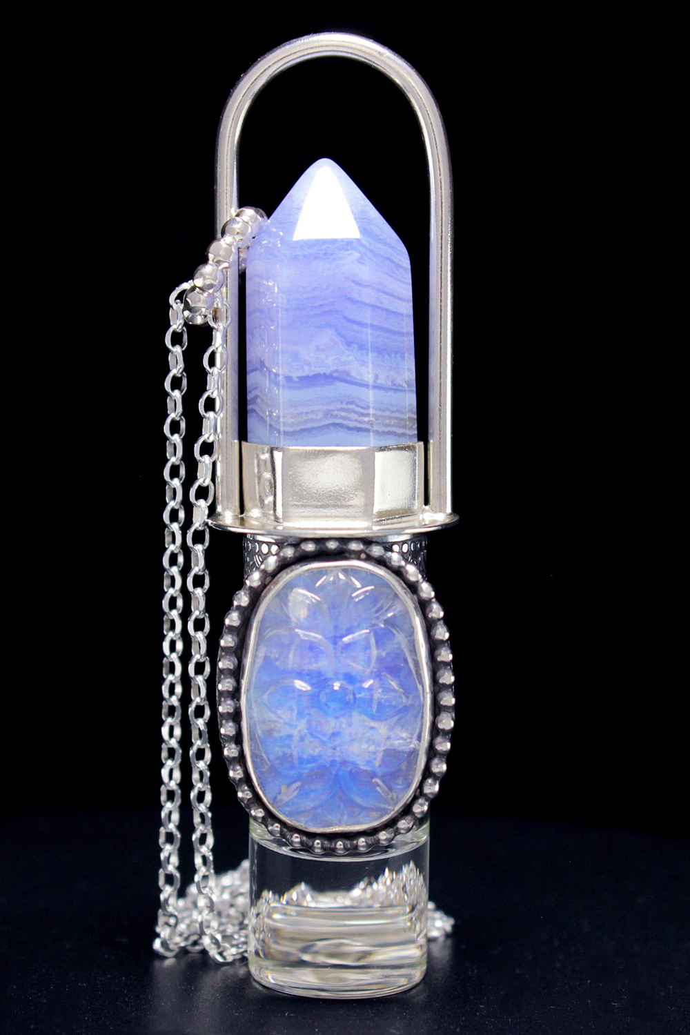 Carved Moonstone Rollerball Necklace