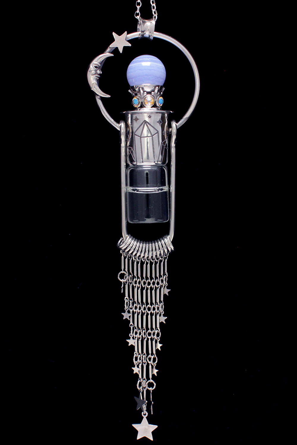 Blue Lace Agate Crystal Ball Rollerball Necklace