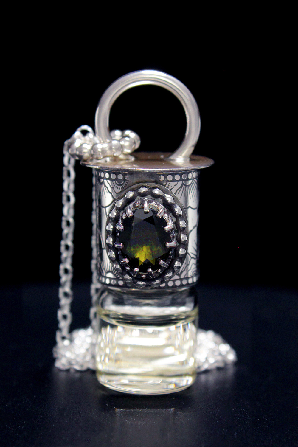 Gemstone Moldavite Mini Rollerball Necklace