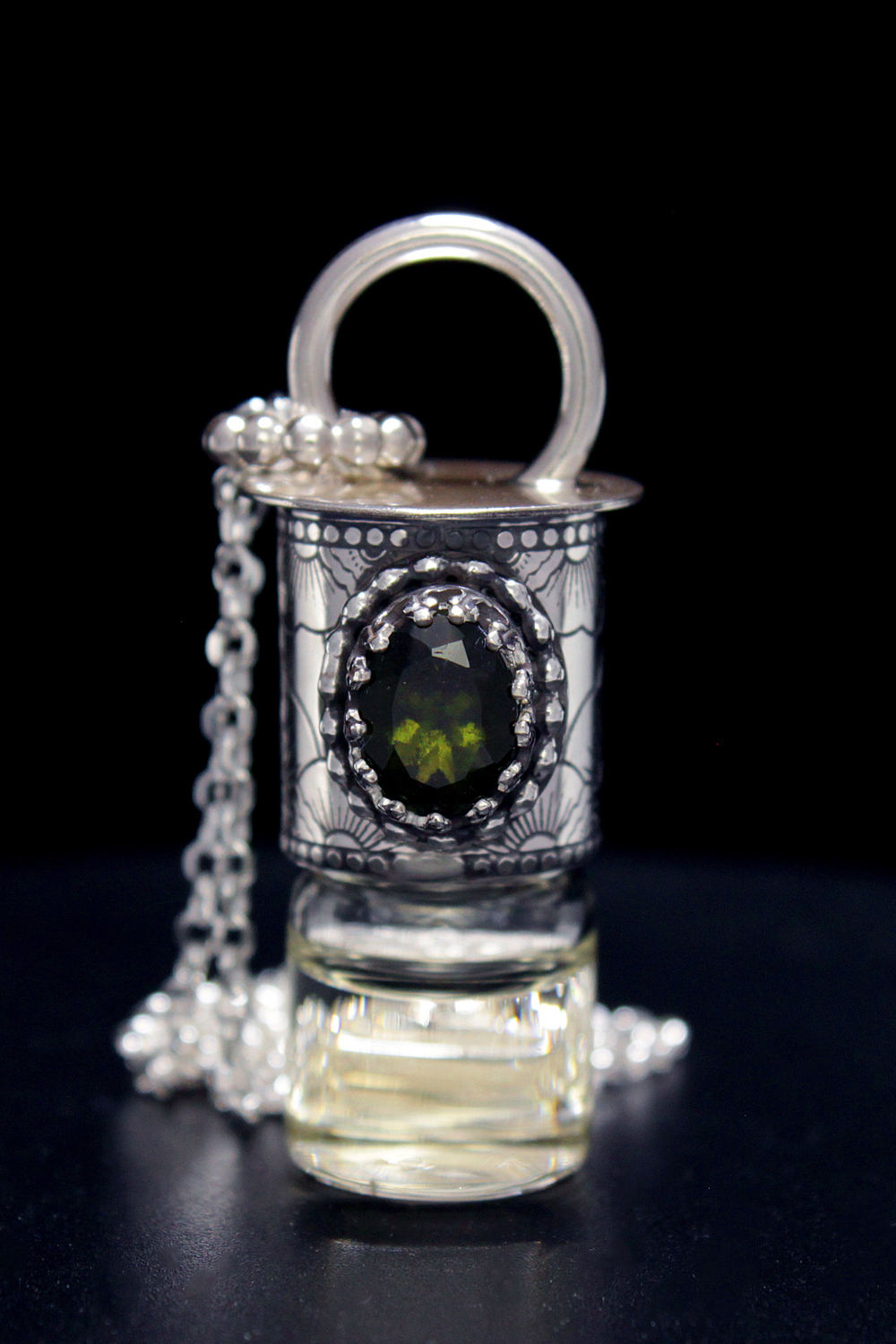 Moldavite Gemstone Mini Rollerball Necklace