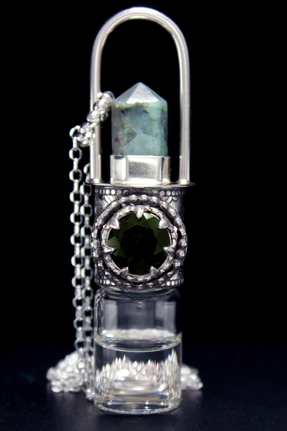Gemstone Moldavite Rollerball Necklace
