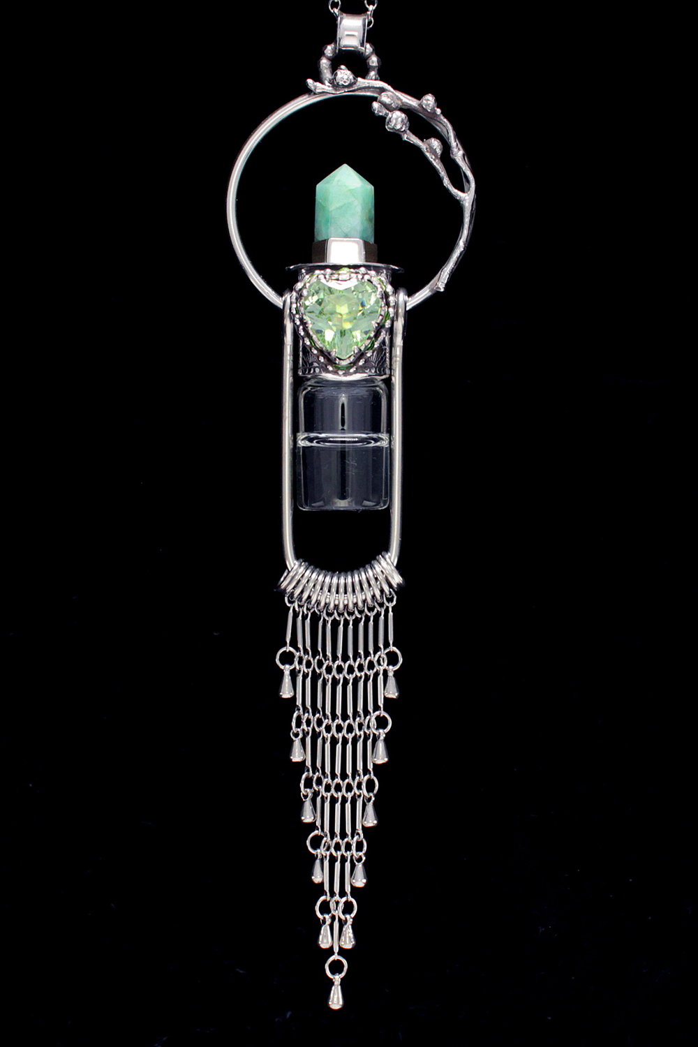 Prasiolite Gemstone Heart Fringe Rollerball Necklace
