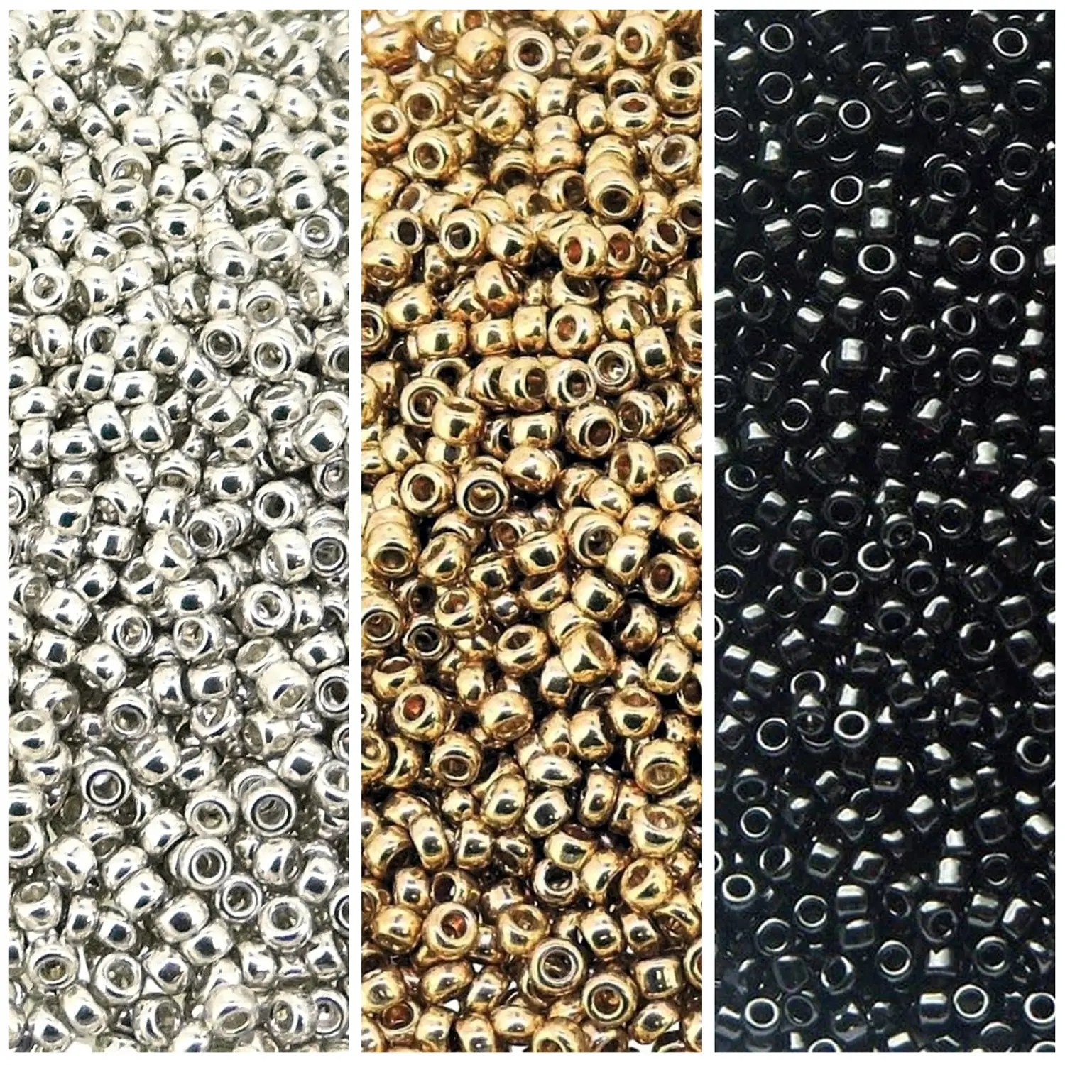 Miyuki Round Seed Beads 15/0 Galvanized Silver, Gold, Black