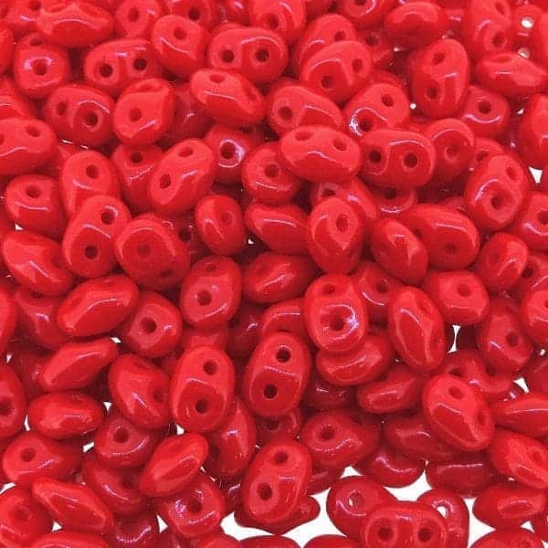Czech SuperDuo Two-Hole Beads 5x2.5mm Opaque Coral Red 22.5GM