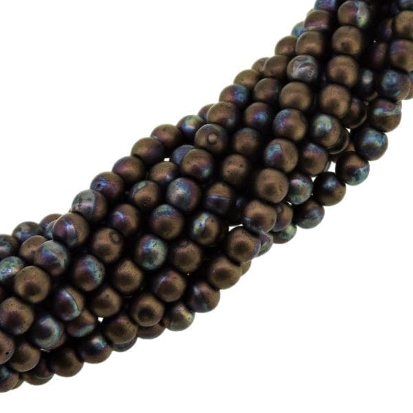 Czech Round Druk Beads 4mm - Jet Matte Bronze Vega 100pcs