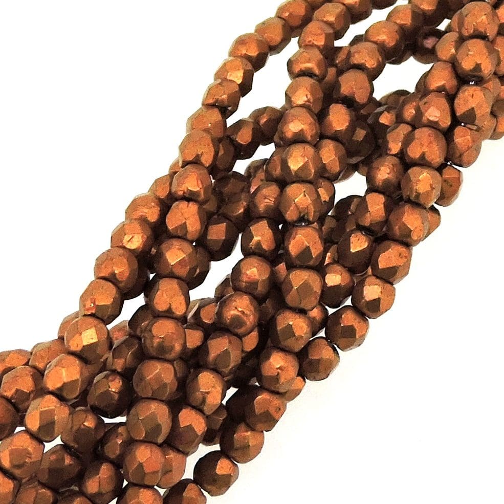 Fire Polished Faceted 2mm Round Beads 50pcs - CT SM Rsst Orange
