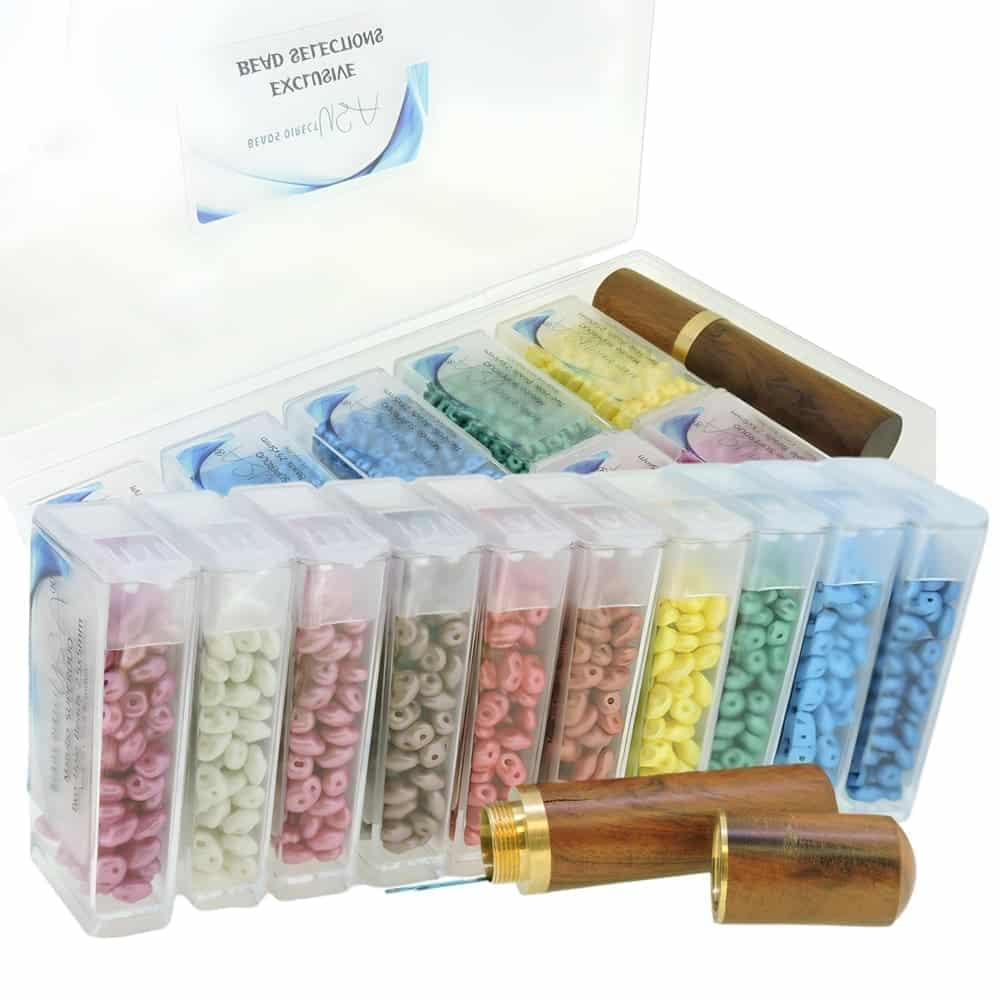 Set of 10 Colors SuperDuo Beads Pearl Shine Collection in Storage Box