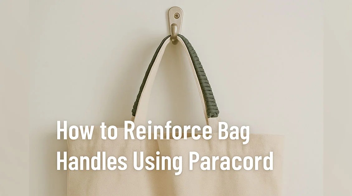 Canvas bag handle reinforced with woven paracord
