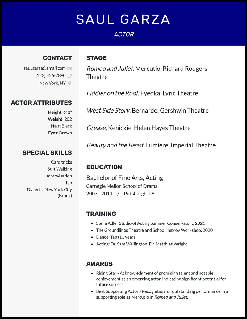 Acting Cv Example Acting Resume Acting Resume Template Resume Examples Acting Resume Example 