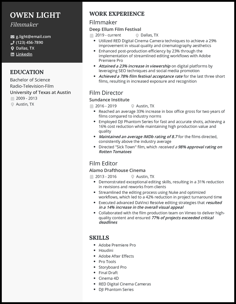 Filmmaker Resume Examples To Land Your Next Job In 2026 Elegant Example.