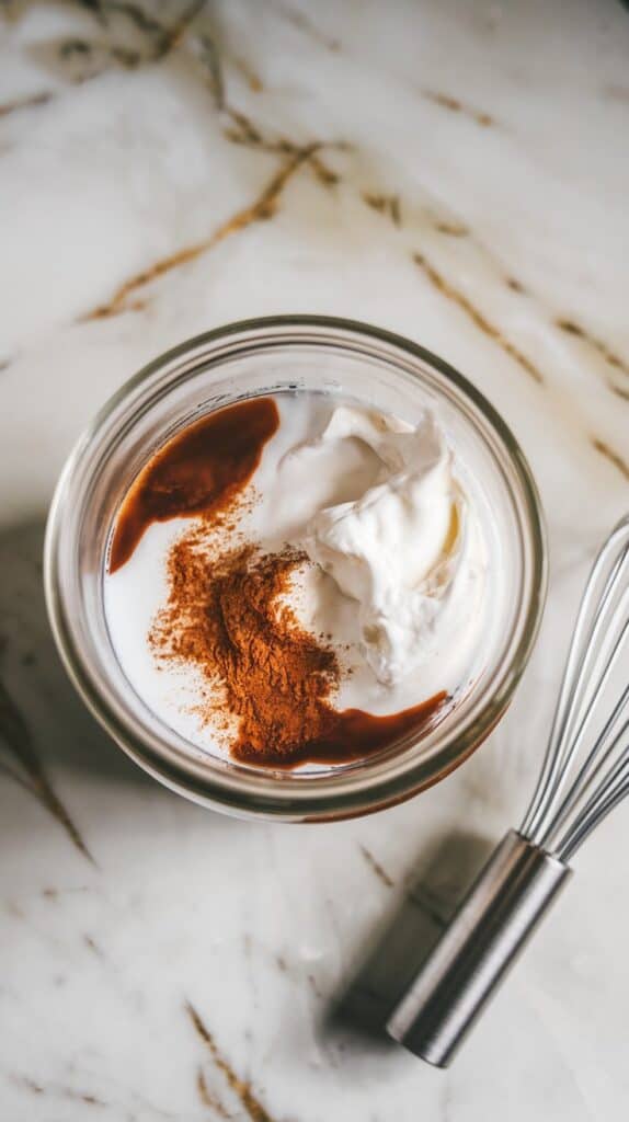 In a mixing jar, add the condensed milk, whipping cream, cinnamon, and vanilla extract