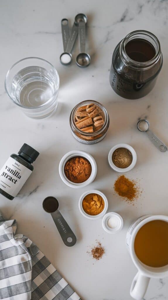 all the ingredients for gingerbread coffee syrup