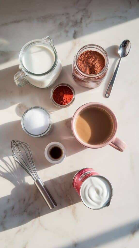 all the ingredients for Red Velvet Latte