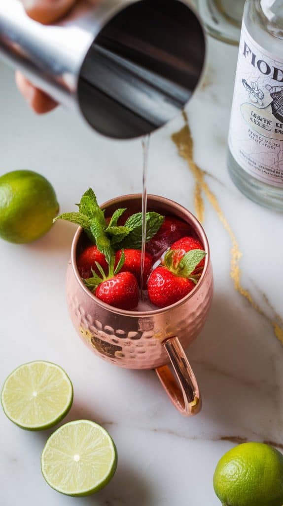 Mint Strawberry Moscow Mule Cocktail