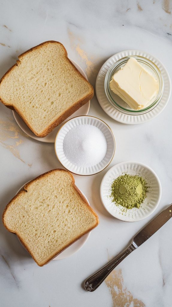 all the ingredients for matcha sugar toast