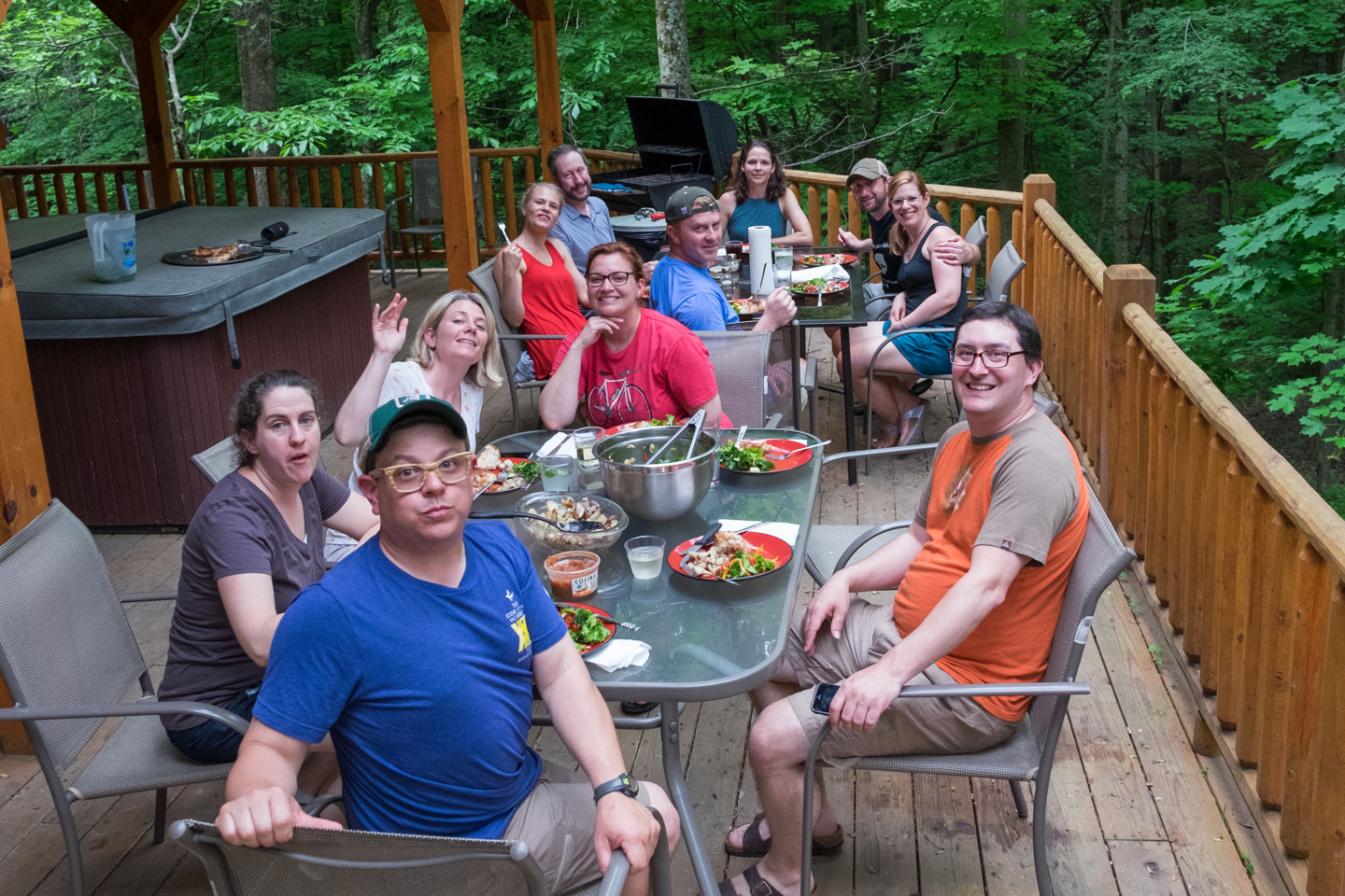 Dinner on the cabin's deck