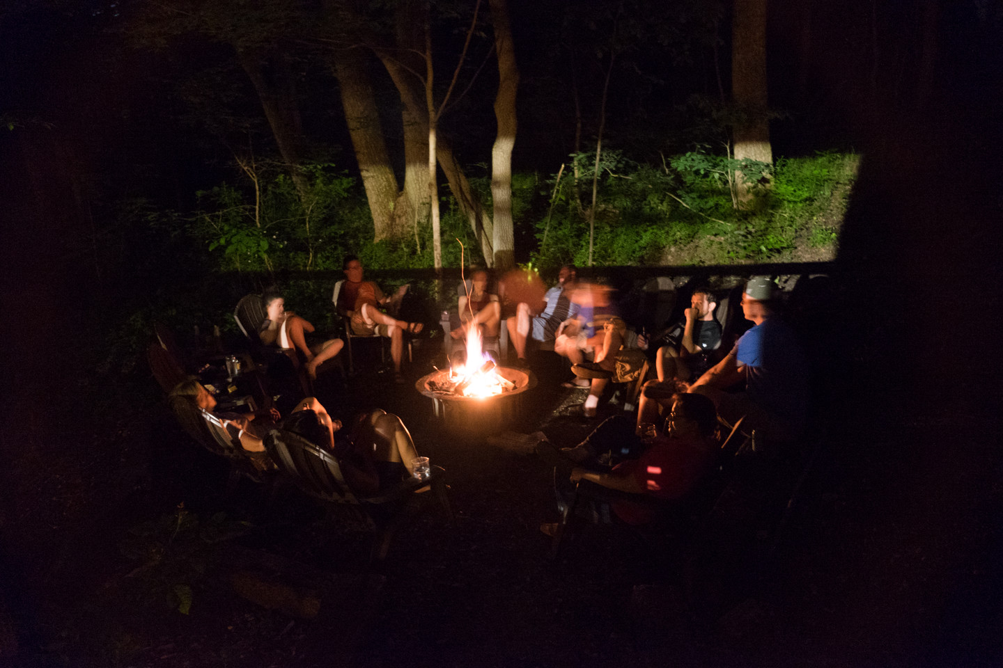 Enjoying the bonfire on our last night