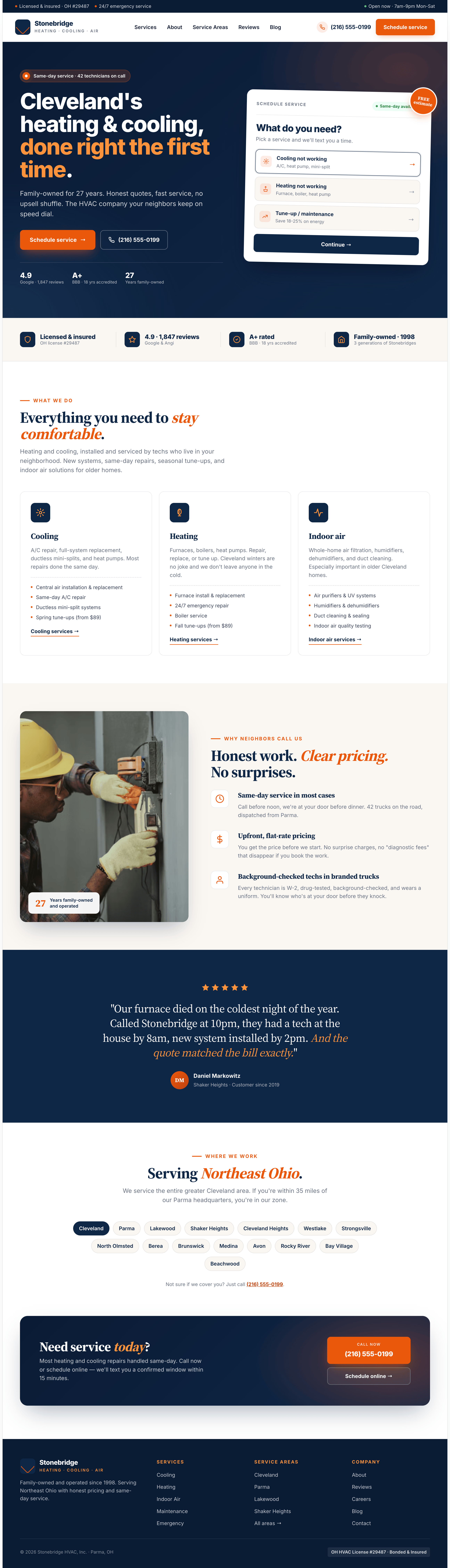 Stonebridge HVAC landing page preview
