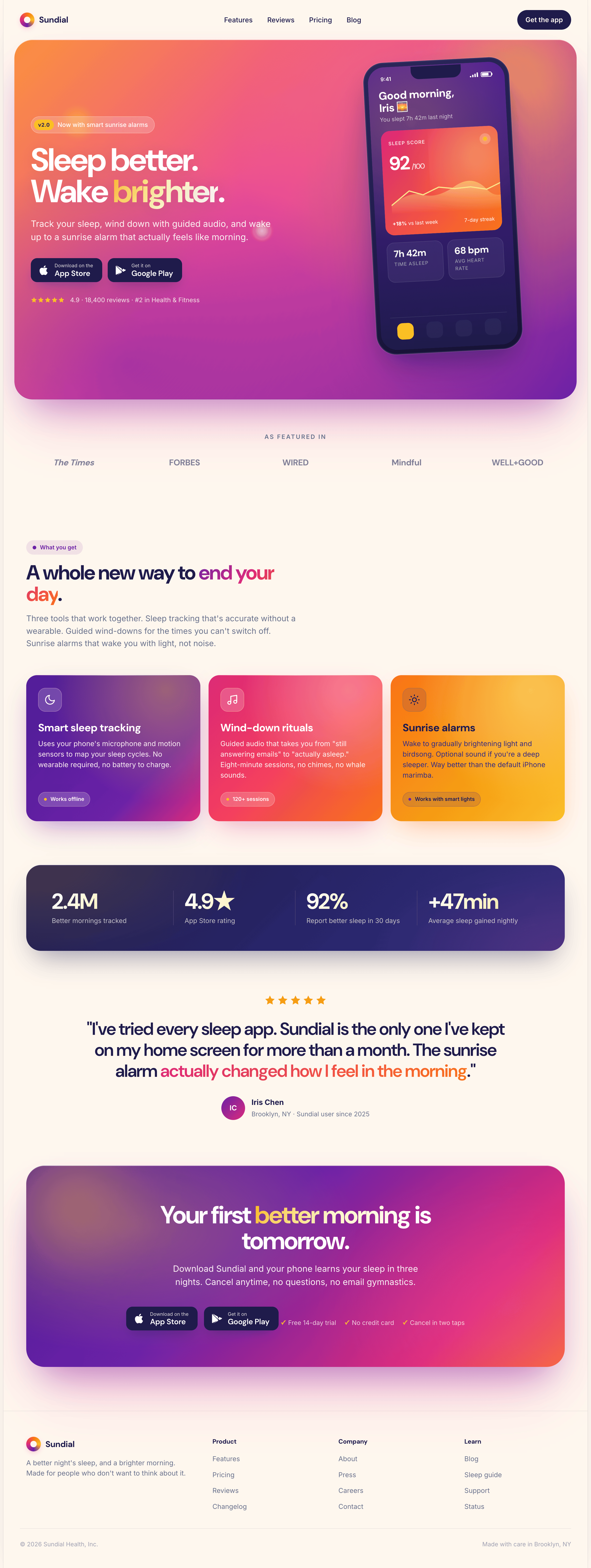Sundial landing page preview