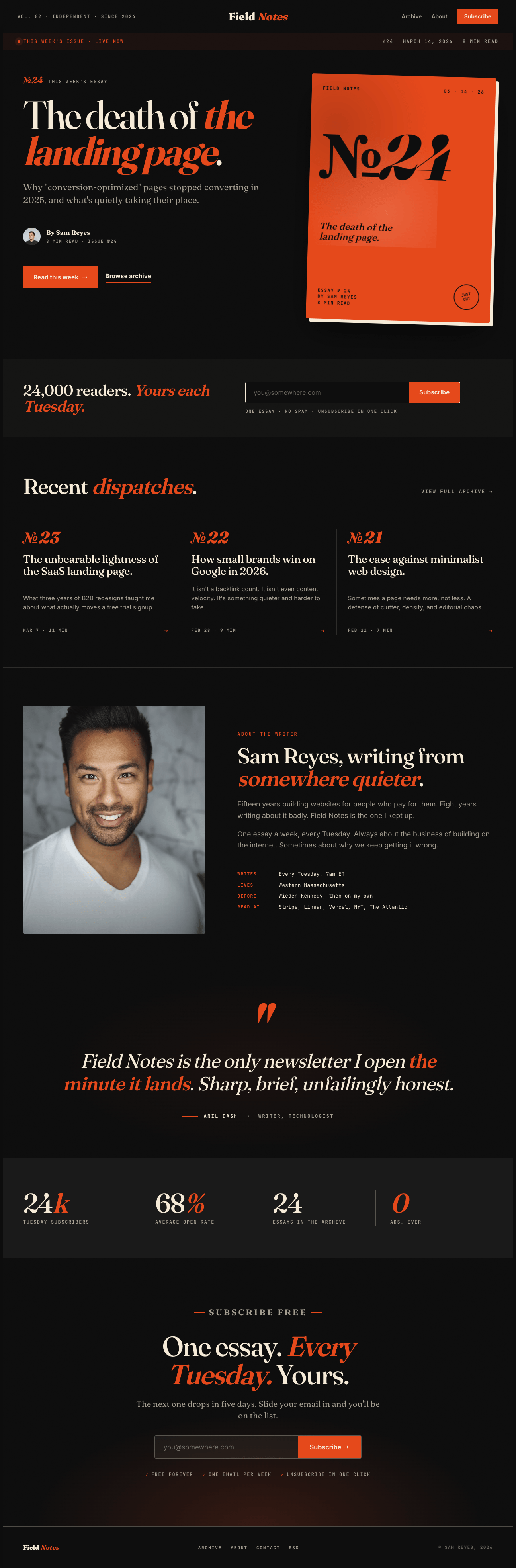 Field Notes landing page preview