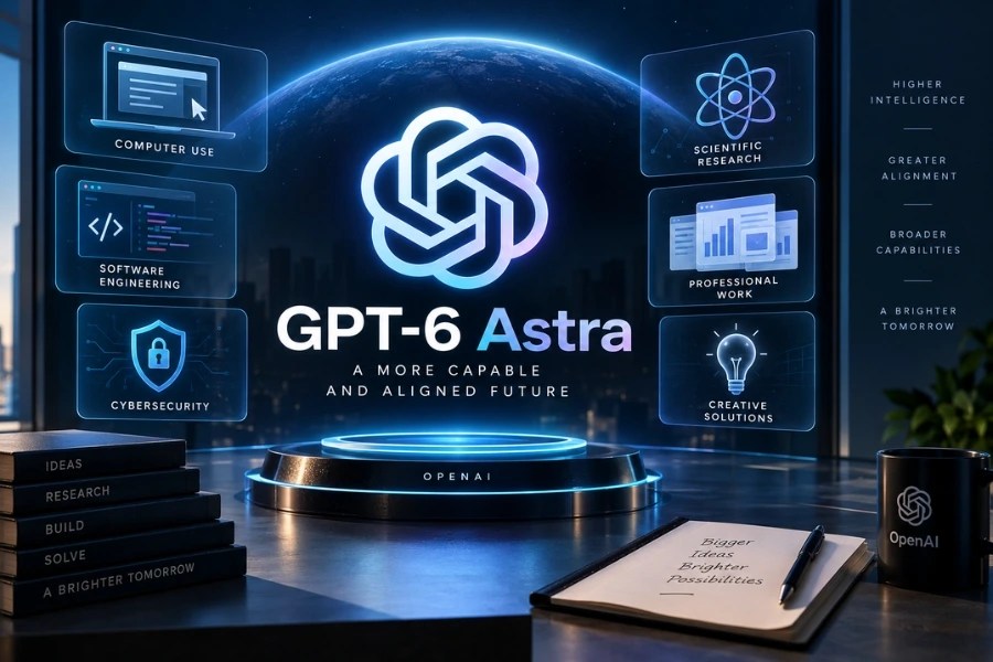 GPT-6 Astra OpenAI frontier AI model showcasing computer use, coding, cybersecurity, scientific research, and professional work