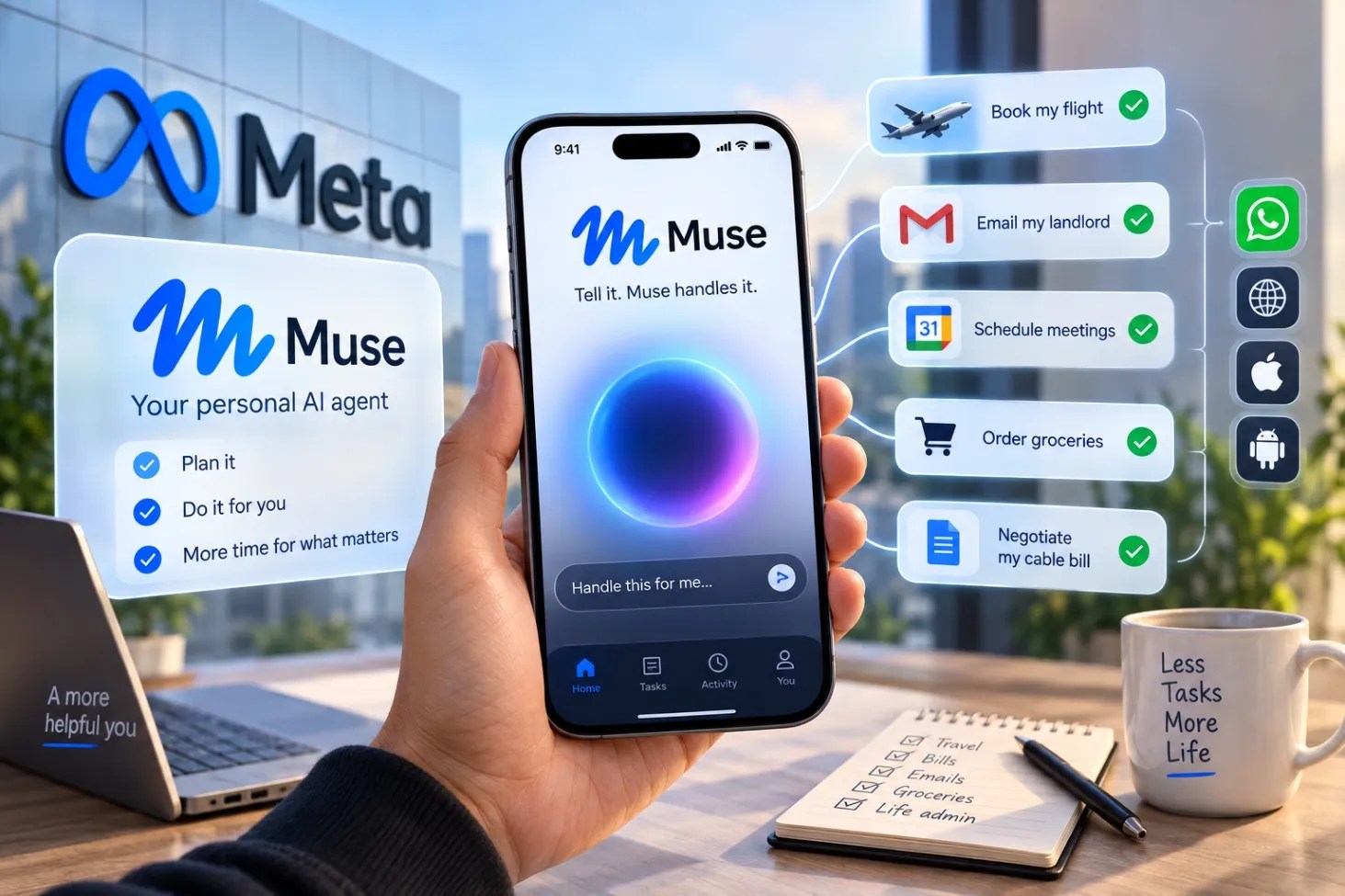 Meta Muse AI agent app interface on a smartphone screen