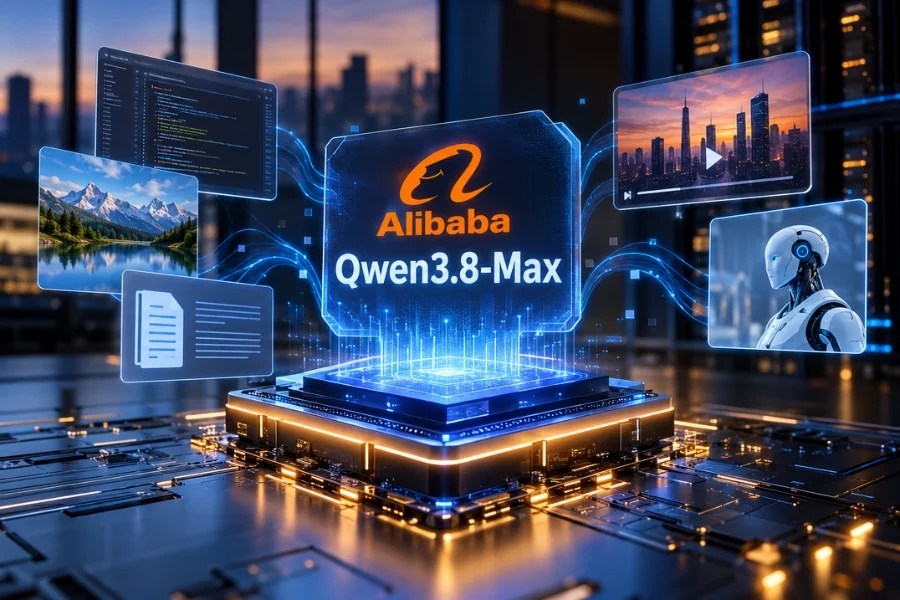 Qwen3.8-Max logo next to text reading "2.4 Trillion Parameters, 95B Active