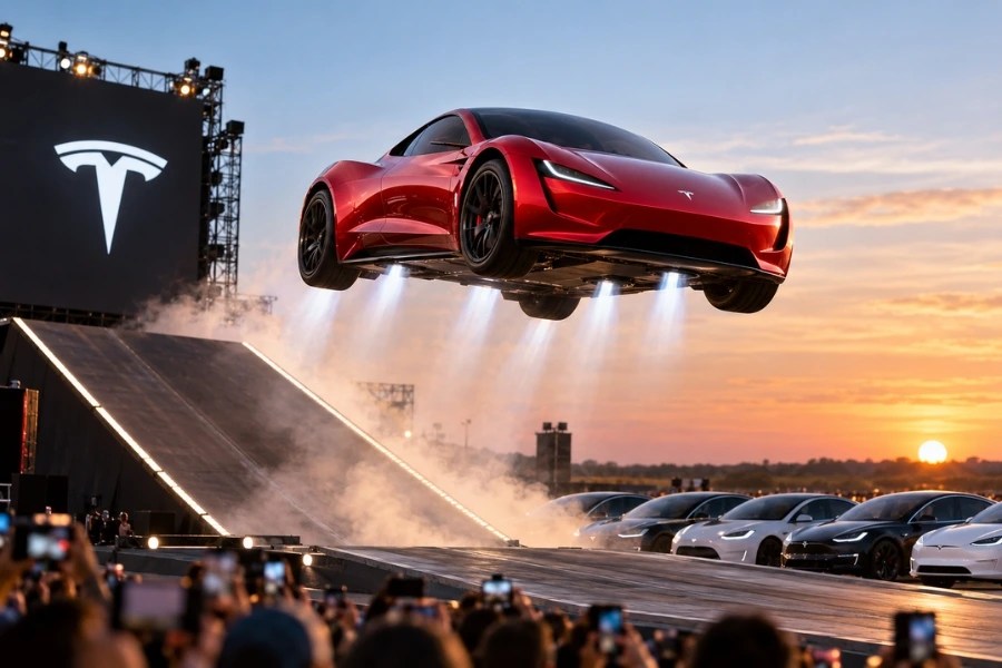 Tesla flying car Roadster reveal