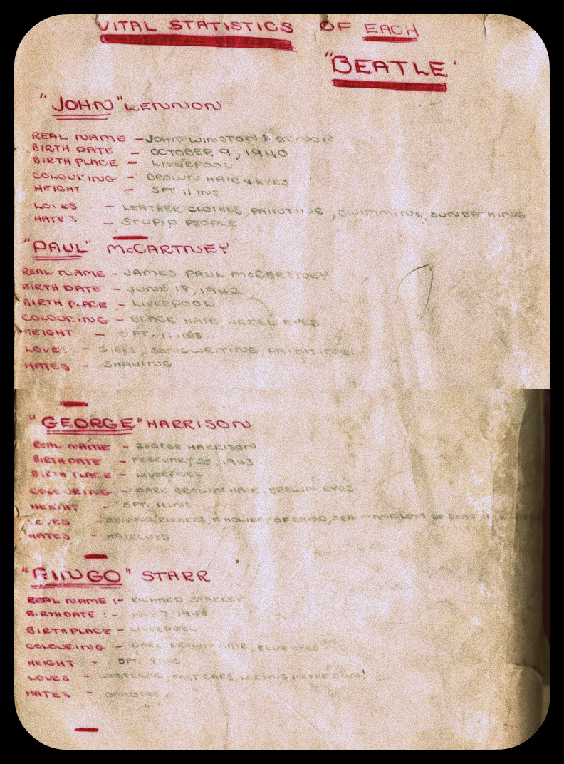 Beatle’s Vital Statistics | the Beatles Scrapbook