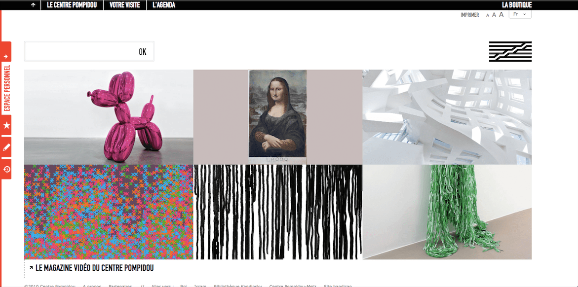 Capture d'écran de la page d'accueil du site web du Centre Pompidou