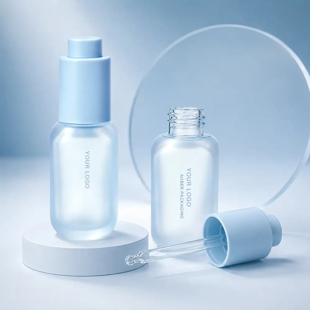 Frosted Glass Dropper Bottle blue serum packaging