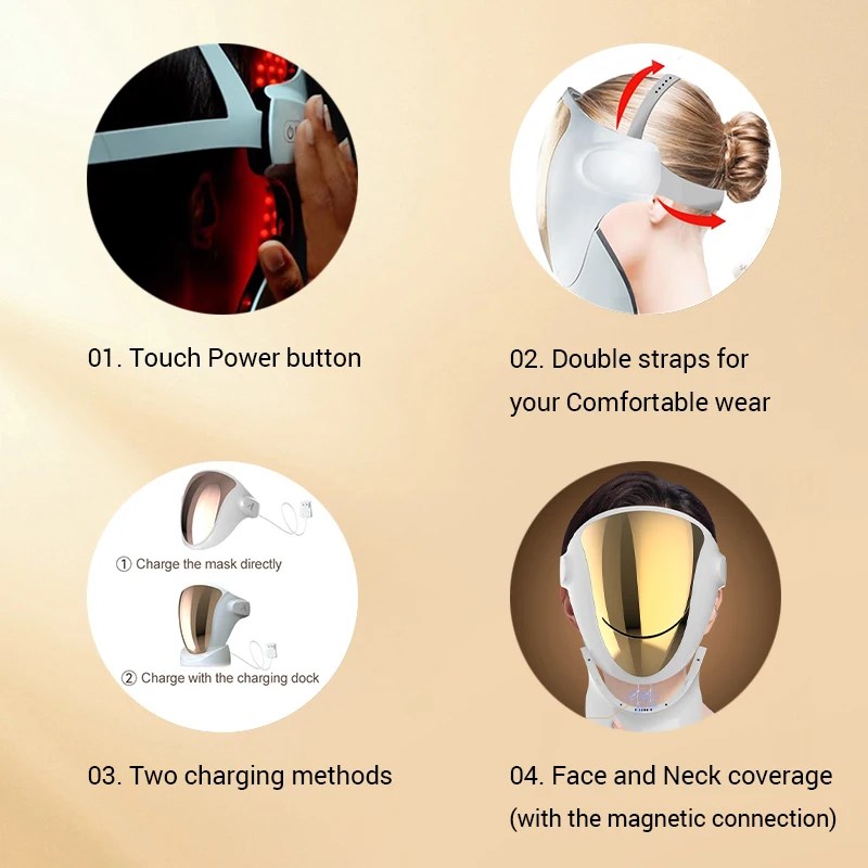 LED Face Mask 3 Color Red Light Therapy Respirable 807 Bead Anti-Aging Skin Brighten Reduce Wrinkle Full Facial Neck Beauty Care