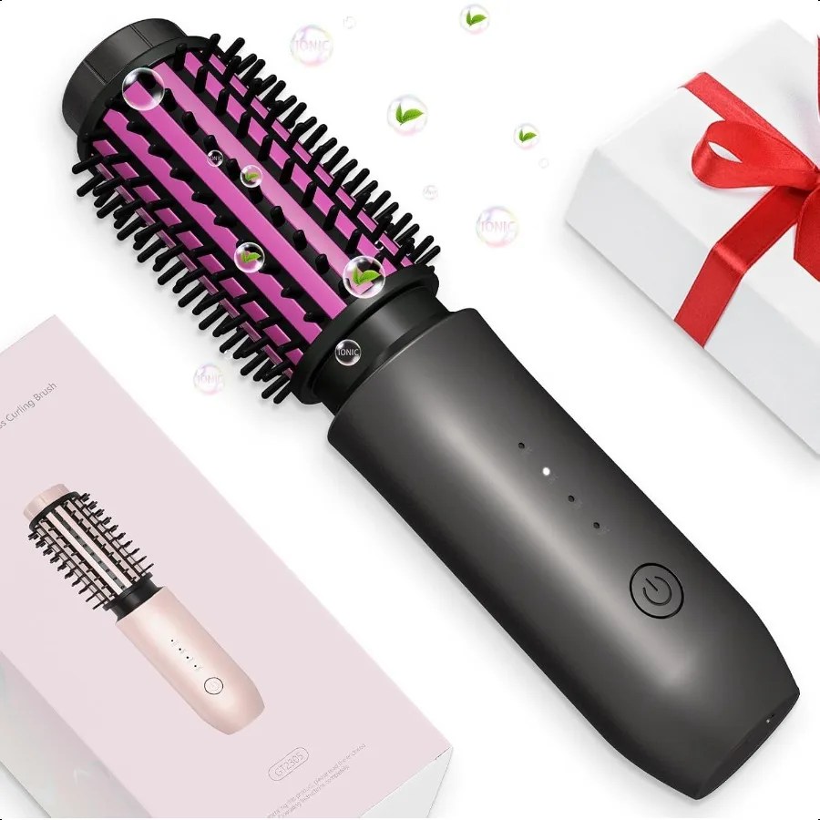 Mini Cordl Curling Iron Brush Portable Hair Straightening Brush Cordl Hair Curler AntiFrizz with Negative Ions 3in1 Crimper Hai