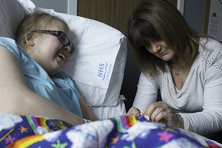 My Mum painting my nails while in hospital for radio theripy
