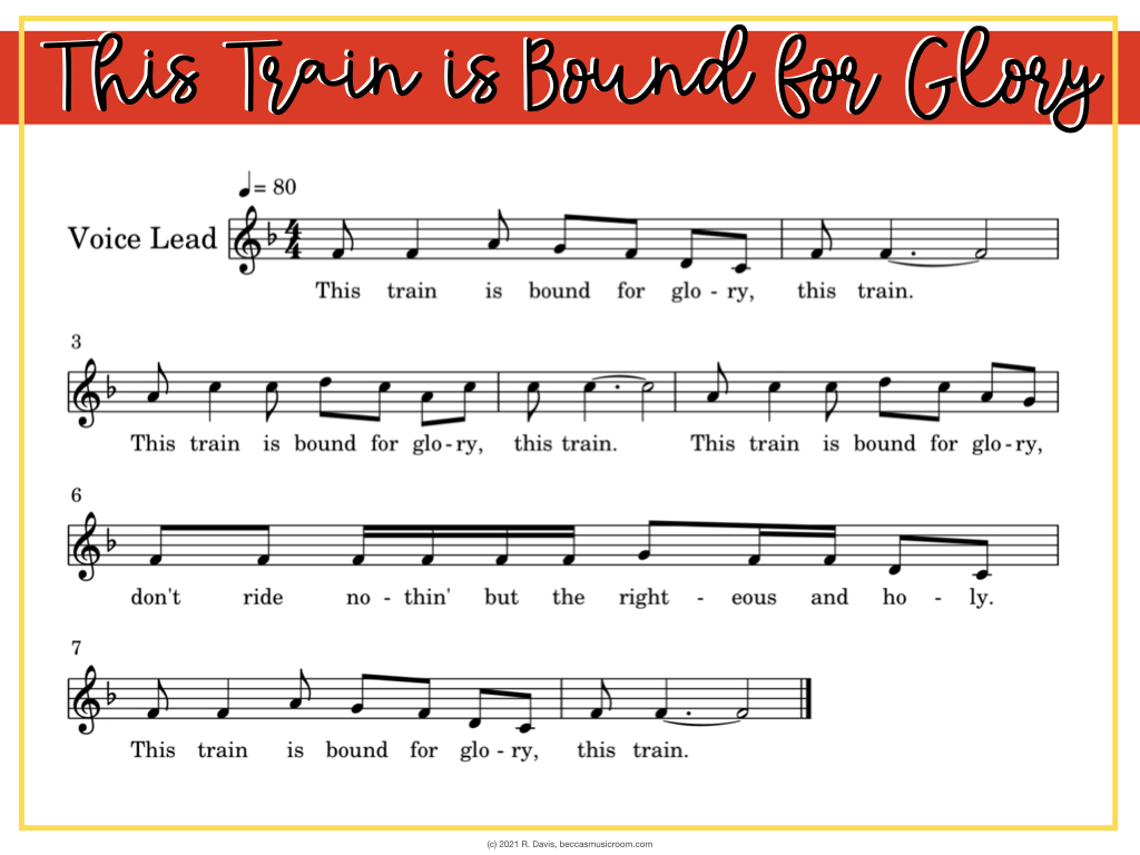 Spirituals for elementary music lessons. These spritituals are person for teaching general music lessons including rhythm, melody, tempo, and more! Perfect for Black History Month Music lessons. Becca's Music Room