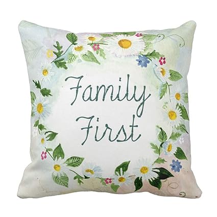 Family first embroidered pillow