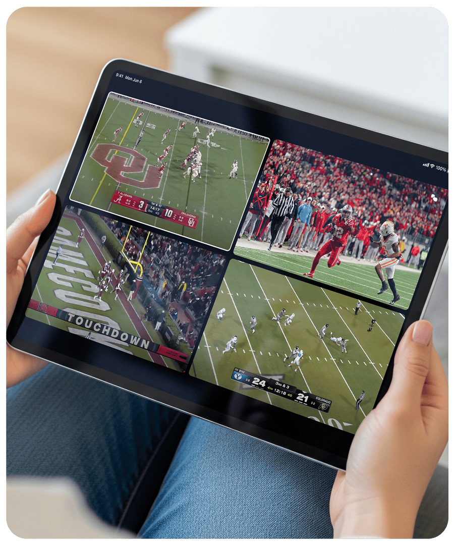 Person watching a Multiview of college football on their iPad