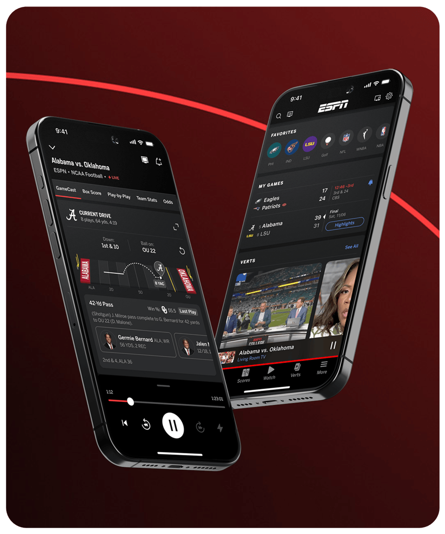 Two phones floating in air. One with StreamCenter opened, the other with the collapsed, Docked Player state.