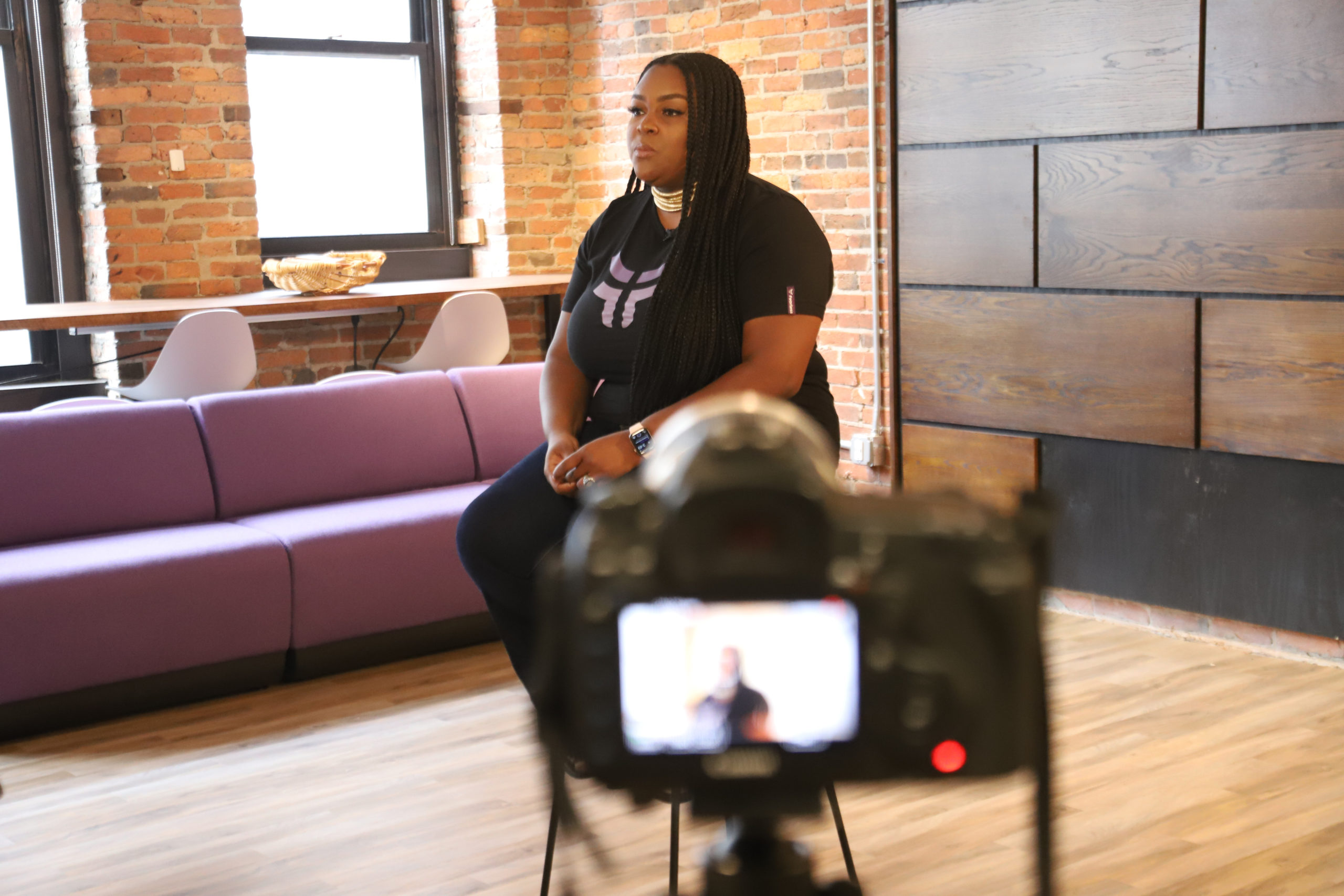 Brittany Young sitting down to be interviewed