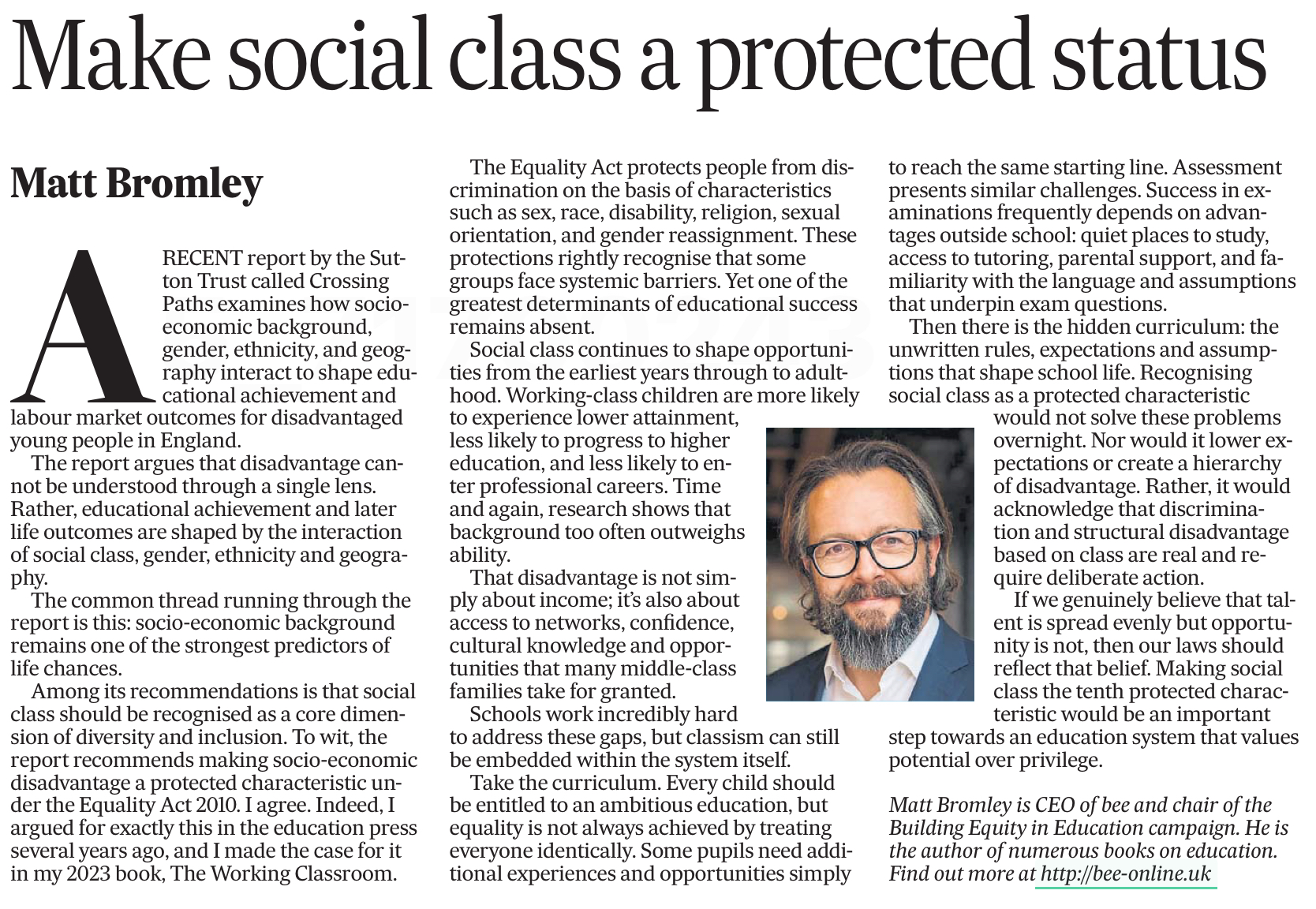 Make social class a protected characteristic