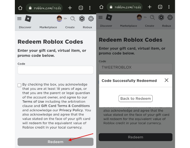 How To Redeem Roblox Gift Card Easy Guide Beebom Redeem Button And Redeem Successful Option 