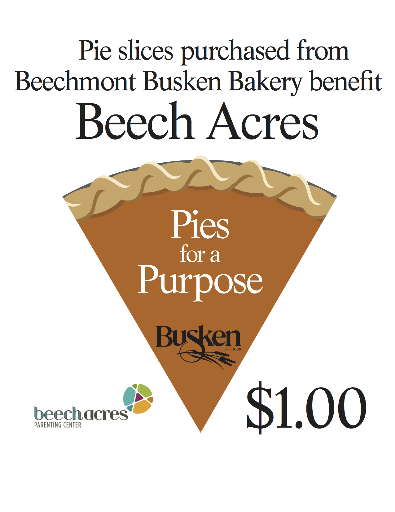 White pies for a purpose event graphic with an image of a slice of pumpkin pie