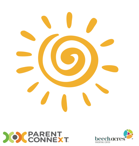 White graphic with a whimsical orange sun icon and the Parent Connext™ & Beech Acres logos beneath it
