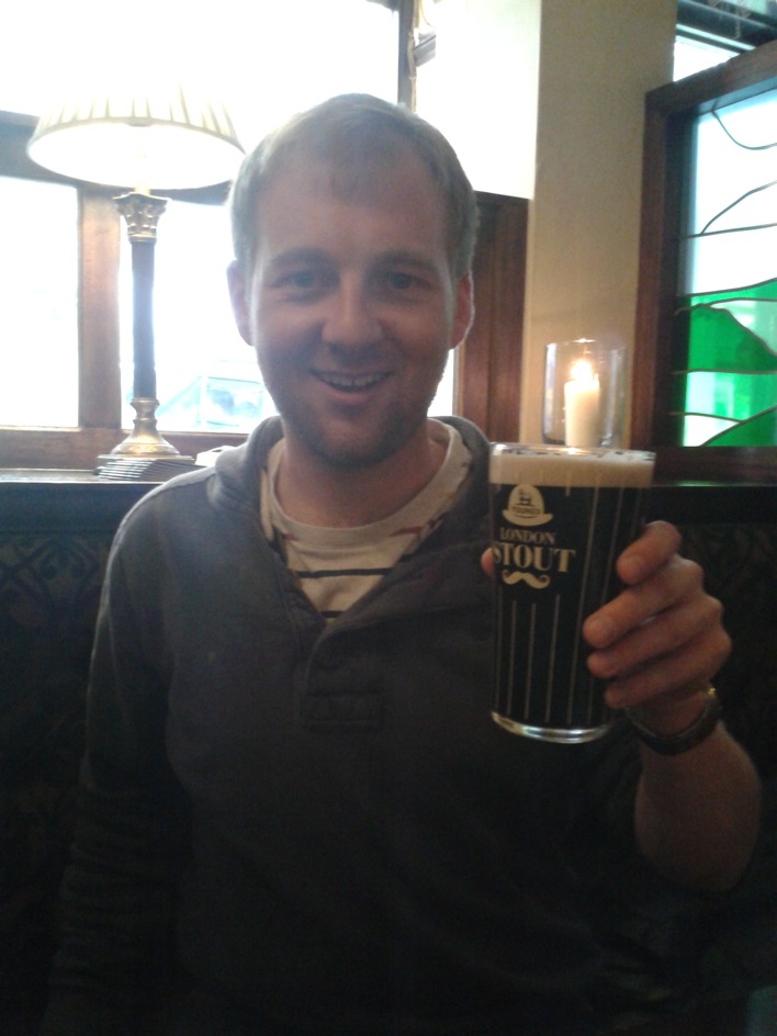 Sparky presents the impressive stout glass