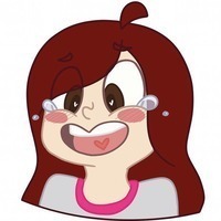 Cartoon illustration of S. K. Kelley. She is a white woman with red hair, wearing a grey t-shirt that has a pink neckline. She's laughing and smiling and the cartoon has large, lively eyes.
