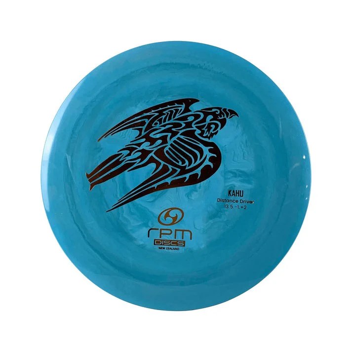 Blue disc golf disc with tribal bird.