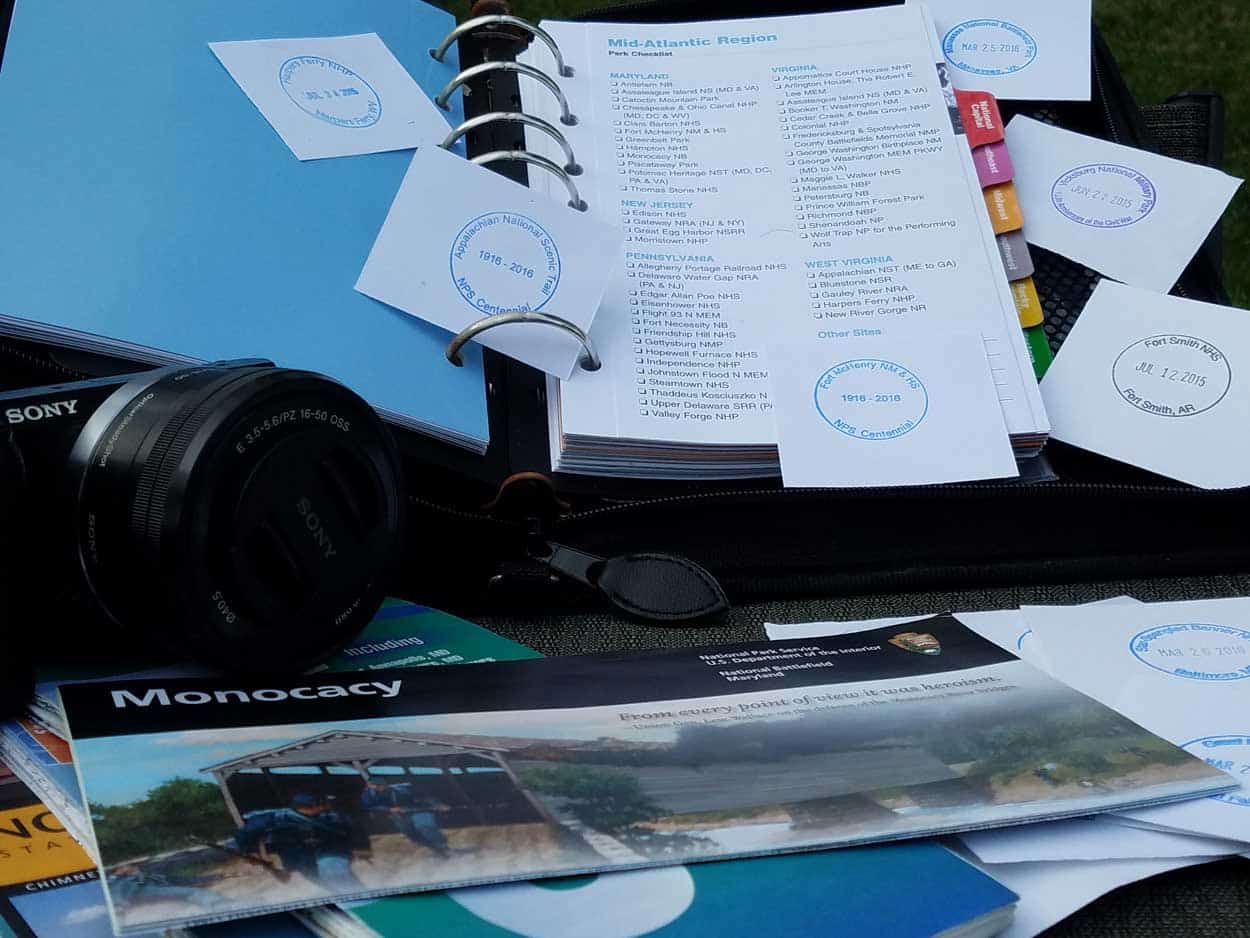 National Park System Passport with cancellation stamps