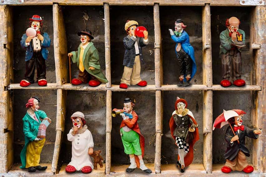 display box of clown figurines