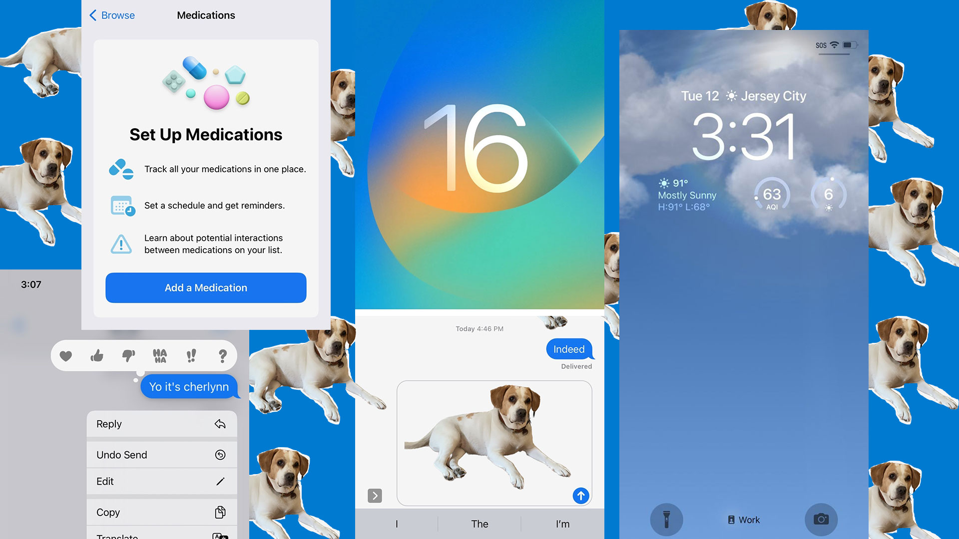 iOS 16 beta preview: A fun, useful and promising update A composite showing various screenshots of new iOS 16 features like Medications, Undo Send in Messages, the new Lock Screen and a cutout of a dog replicated in the background of the image.