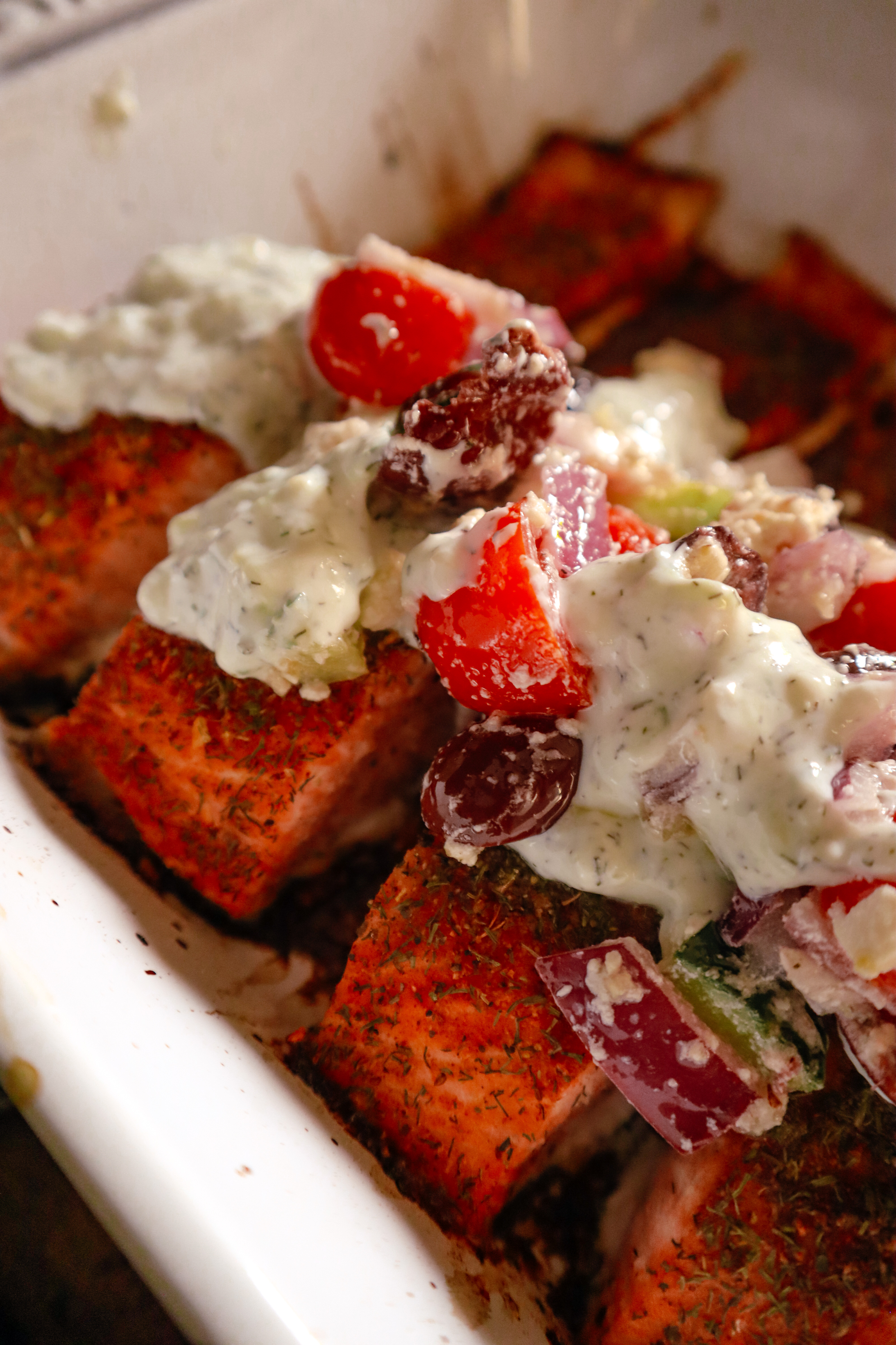 Greek salmon with dill sauce 